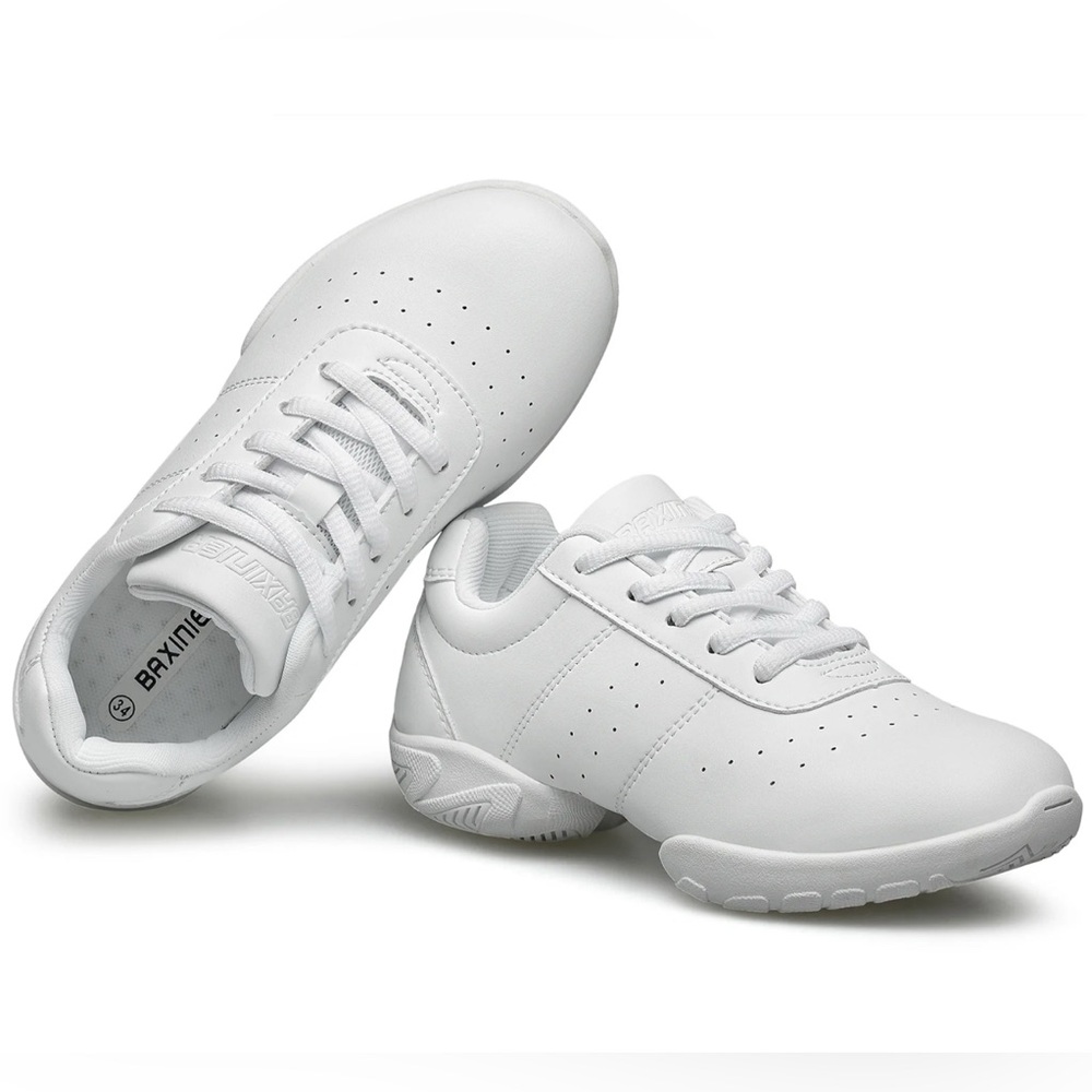 BAXINIER Girls White Cheerleading  Competition LaceUp Cheer Sneaker | Size 32